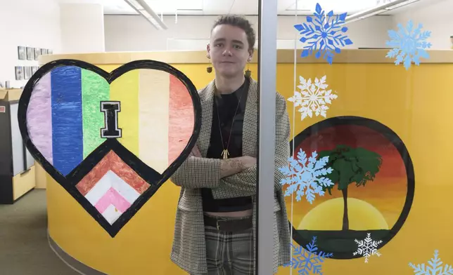 Nick Koenig, a University of Idaho doctoral student who teaches in climate change and sociology, poses for a photo on Thursday, Dec. 12, 2024, inside the Student Diversity Center on campus in Moscow, Idaho. (AP Photo/Ted S. Warren)