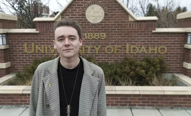 Nick Koenig, a University of Idaho doctoral student who teaches in climate change and sociology, poses for a photo on Thursday, Dec. 12, 2024, on campus in Moscow, Idaho. (AP Photo/Ted S. Warren)