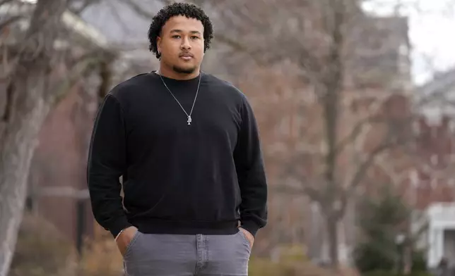 Student Kenny Douglas poses for a photo at the University of Missouri where he is a a history and Black studies major, Wednesday, Dec. 18, 2024, in Columbia, Mo. (AP Photo/Jeff Roberson)