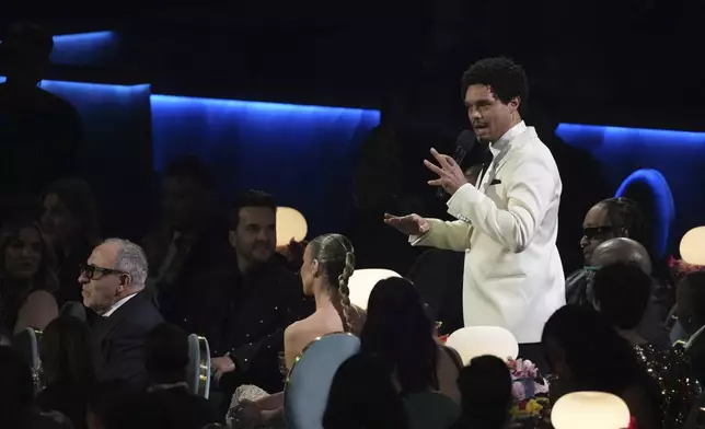 Host Trevor Noah speaks during the 67th annual Grammy Awards on Sunday, Feb. 2, 2025, in Los Angeles. (AP Photo/Chris Pizzello)