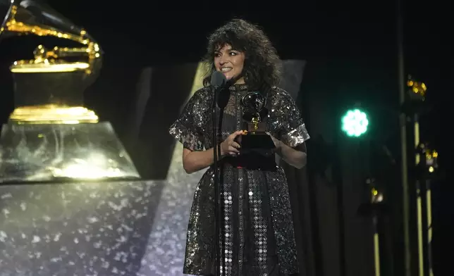 Norah Jones accepts the award for best traditional pop vocal album for "Visions" during the 67th annual Grammy Awards on Sunday, Feb. 2, 2025, in Los Angeles. (AP Photo/Chris Pizzello)