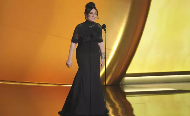 Gloria Estefan introduces a performance by Shakira during the 67th annual Grammy Awards on Sunday, Feb. 2, 2025, in Los Angeles. (AP Photo/Chris Pizzello)