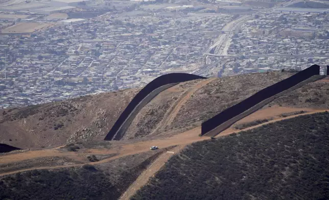 The U.S. Border with Mexico is seen in an aerial view Friday, Jan. 31, 2025, near San Diego. (AP Photo/Jae C. Hong)