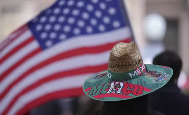 Protesters gather on steps of the Texas Capitol, Wednesday, Feb. 5, 2025, in Austin, Texas. (AP Photo/Eric Gay)
