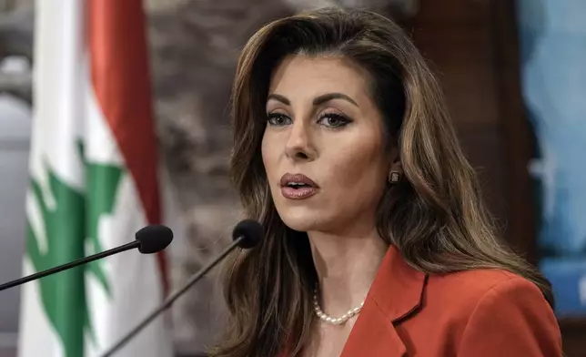 U.S. deputy special envoy for Middle East peace Morgan Ortagus speaks during a press conference after her meeting with Lebanese President Joseph Aoun in Baabda, east of Beirut, Lebanon, Friday, Feb. 7, 2025. (AP Photo/Bilal Hussein)
