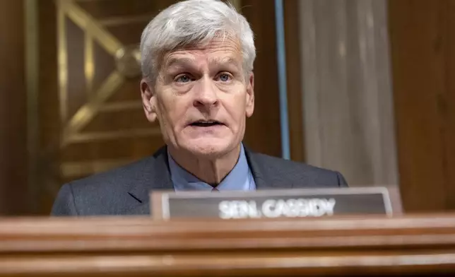 Health, Education, and Labor Committee Chair Sen. Bill Cassidy, R-La., questions Linda McMahon, President Donald Trump's nominee for Secretary of Education, during a committee hearing on her nomination, Thursday, Feb. 13, 2025, in Washington. (AP Photo/Jacquelyn Martin)
