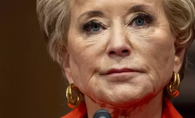 Linda McMahon, President Donald Trump's nominee for Secretary of Education, attends a hearing of the Health, Education, and Labor Committee on her nomination, Thursday, Feb. 13, 2025, in Washington. (AP Photo/Jacquelyn Martin)