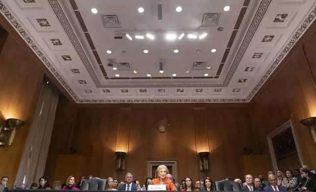 Linda McMahon, President Donald Trump's nominee for Secretary of Education, attends a hearing of the Health, Education, and Labor Committee on her nomination, Thursday, Feb. 13, 2025, in Washington. (AP Photo/Jacquelyn Martin)
