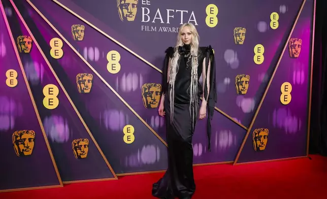 Gwendoline Christie poses for photographers upon arrival at the 78th British Academy Film Awards, BAFTA's, in London, Sunday, Feb. 16, 2025. (Photo by Joel C Ryan/Invision/AP)