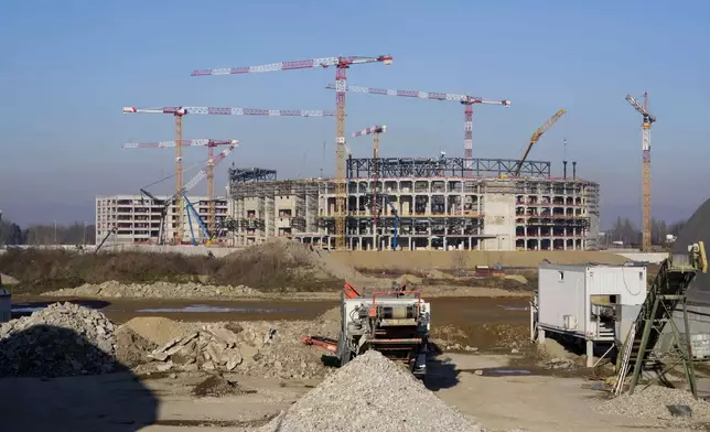 The Milano Santagiulia Ice Hockey Arena for the Milan Cortina 2026 Winter Olympics is under construction, in Assago, near Milan, Italy, Wednesday, Jan. 15, 2025. (AP Photo/Luca Bruno)