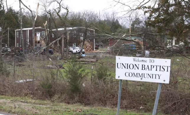 Several homes and other pieces of property were damaged along Lee County Rd. 154 in the Union Baptist Community near Shannon, Miss. Sunday, Feb. 16, 2025. (Thomas Wells/The Northeast Mississippi Daily Journal via AP)