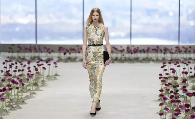 A model walks the runway during the Carolina Herrera Fall/Winter 2025 fashion show as part of New York Fashion Week on Monday, Feb. 10, 2025, in New York. (Photo by Charles Sykes/Invision/AP)