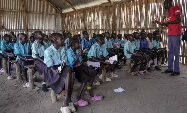 South Sudan refugee children attend a class in Juba, South Sudan Wednesday, Feb. 12, 2025. (AP Photo/Brian Inganga)