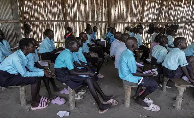 South Sudan refugee children attend a class in Juba, South Sudan Wednesday, Feb. 12, 2025. (AP Photo/Brian Inganga)