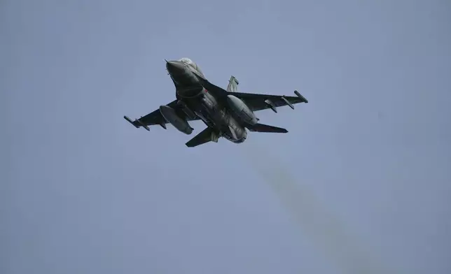 An F16 fighter jet of Greece participate in the Steadfast Dart 2025 exercise, involving some 10,000 troops in three different countries from nine nations and represent the largest NATO operation planned this year, in Nea Anchialos, central Greece, Thursday, Feb. 13, 2025. (AP Photo/Thanassis Stavrakis)