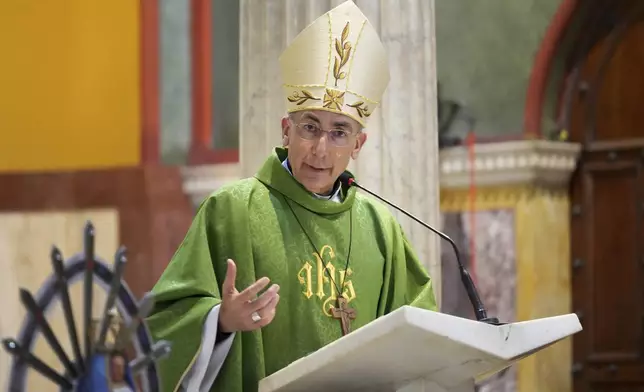 Pope's Vicar for Rome, Cardinal Baldassare Reina celebrates Mass for the health of Pope Francis at the Church of the Argentinas, Santa Maria Addolorata in Rome, Italy Tuesday, Feb. 25, 2025. (AP Photo/Kirsty Wigglesworth)