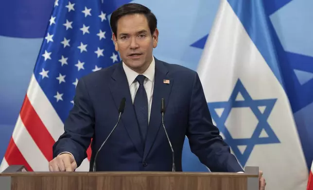 U.S. Secretary of State Marco Rubio attends a joint news conference with Israeli Prime Minister Benjamin Netanyahu at the Prime Minister's office in Jerusalem, Israel, Sunday, Feb. 16, 2025. (AP Photo/Ohad Zwigenberg, pool)