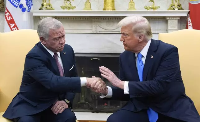President Donald Trump greets Jordan's King Abdullah II in the Oval Office at the White House, Tuesday, Feb. 11, 2025, in Washington. (Photo/Alex Brandon)