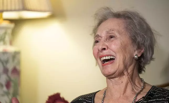 Malphine Fogel, 95, talks with Sasha Phillips, not pictured, Counsel with Dentons Cohen &amp; Grigsby, during a press conference on her son, Marc Fogel, who was a Russian detainee for three and a half years and is now on his way home Tuesday, Feb. 11, 2025, in Butler, Pa. (Benjamin B. Braun/Pittsburgh Post-Gazette via AP)