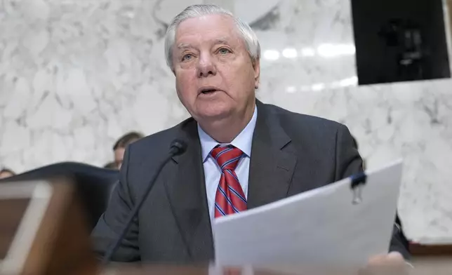 Sen. Lindsey Graham, R-S.C., speaks during the Senate Judiciary Committee confirmation hearing for Kash Patel, President Donald Trump's choice to be director of the FBI, at the Capitol in Washington, Thursday, Jan. 30, 2025. (AP Photo/Ben Curtis)