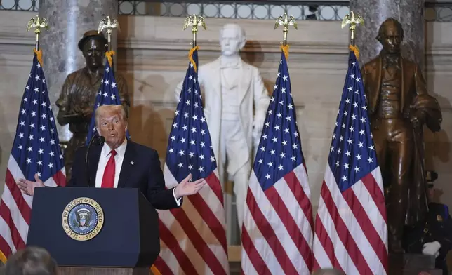 President Donald Trump speaks during the National Prayer Breakfast, at the Capitol in Washington, Thursday, Feb. 6, 2025. (AP Photo/Evan Vucci)