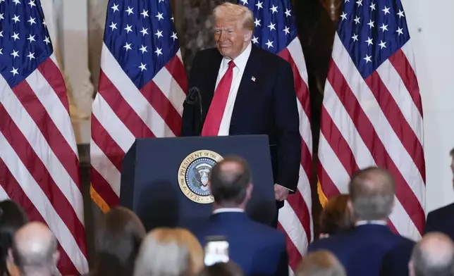 President Donald Trump arrives to speak during the National Prayer Breakfast, at the Capitol in Washington, Thursday, Feb. 6, 2025. (AP Photo/J. Scott Applewhite)
