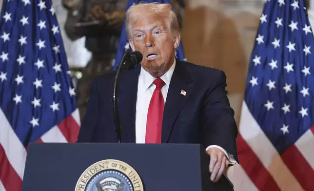 President Donald Trump attends the National Prayer Breakfast on Capitol Hill, Thursday, Feb. 6, 2025, in Washington. (AP Photo/Evan Vucci)