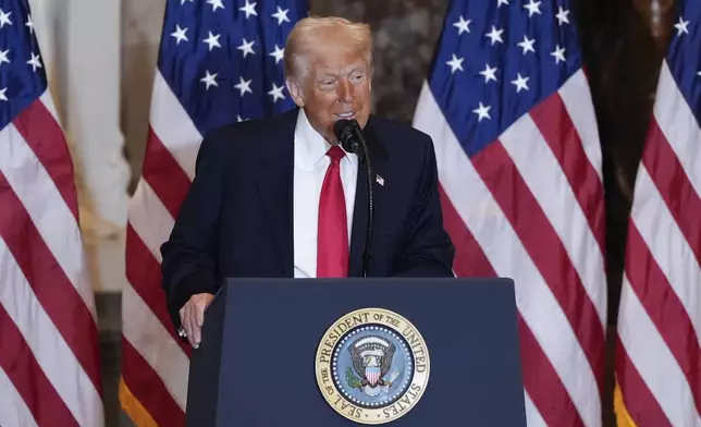 President Donald Trump speaks during the National Prayer Breakfast, at the Capitol in Washington, Thursday, Feb. 6, 2025. (AP Photo/J. Scott Applewhite)