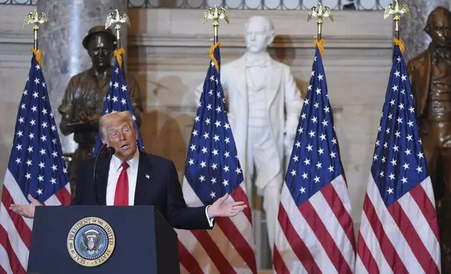 President Donald Trump attends the National Prayer Breakfast on Capitol Hill, Thursday, Feb. 6, 2025, in Washington. (AP Photo/Evan Vucci)