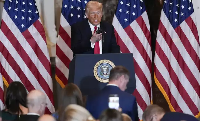 President Donald Trump arrives to speak during the National Prayer Breakfast, at the Capitol in Washington, Thursday, Feb. 6, 2025. (AP Photo/J. Scott Applewhite)