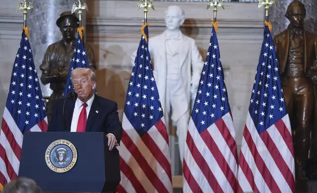 President Donald Trump attends the National Prayer Breakfast on Capitol Hill, Thursday, Feb. 6, 2025, in Washington. (AP Photo/Evan Vucci)