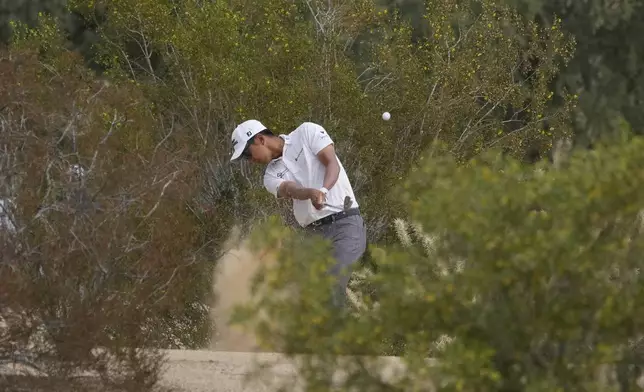 Michael Kim hits out of the desert on the second hole during the final round of the Phoenix Open golf tournament at TPC Scottsdale Sunday, Feb. 9, 2025, in Scottsdale, Ariz. (AP Photo/Ross D. Franklin)