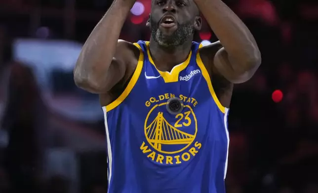 Golden State Warriors forward Draymond Green shoots during the skills challenge at the NBA basketball All-Star Saturday night festivities Saturday, Feb. 15, 2025, in San Francisco. (AP Photo/Godofredo A. Vásquez)