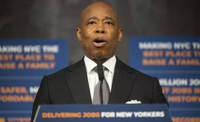 New York City Mayor Eric Adams speaks during a press conference at City Hall, Wednesday, Feb. 5, 2025, in New York. (AP Photo/Yuki Iwamura)