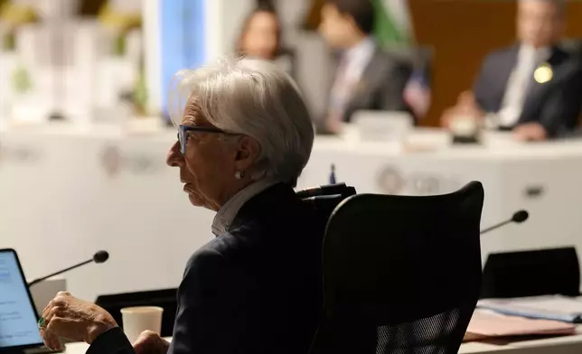 President of European Central Bank Christine Lagarde attends the G20 Finance Ministers and Central Bank Governors meeting in Cape Town, South Africa, Wednesday, Feb. 26, 2025. (AP Photo/Nardus Engelbrecht)