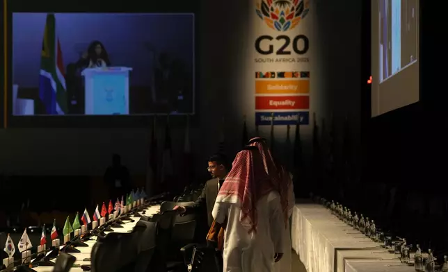 Delegates arrive at the G20 Finance Ministers and Central Bank Governors meeting in Cape Town, South Africa, Wednesday, Feb. 26, 2025. (AP Photo/Nardus Engelbrecht)