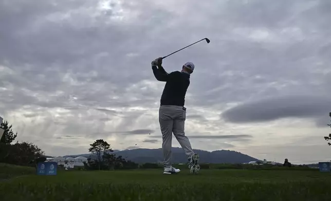 Sepp Straka, of Austria, tees off on the fifth hole at Pebble Beach Golf Links during the second round of the AT&amp;T Pebble Beach Pro-Am golf tournament, Friday, Jan. 31, 2025, in Pebble Beach, Calif. (AP Photo/Nic Coury)
