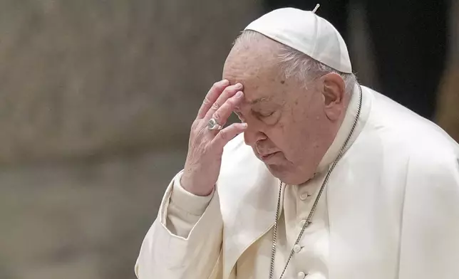 Pope Francis holds a Jubilee audience in the Pope Paul VI hall at the Vatican, Saturday, Feb. 1, 2025. (AP Photo/Andrew Medichini)
