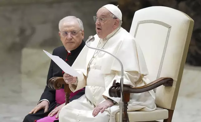 Pope Francis holds a Jubilee audience in the Pope Paul VI hall at the Vatican, Saturday, Feb. 1, 2025. (AP Photo/Andrew Medichini)