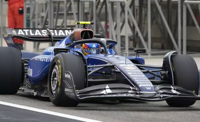 Williams driver Carlos Sainz of Spain leaves the pit lane during a Formula One pre-season test at the Bahrain International Circuit in Sakhir, Bahrain, Thursday, Feb. 27, 2025. (AP Photo/Darko Bandic)