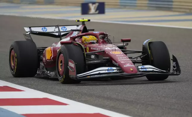 Ferrari driver Lewis Hamilton of Britain in action during a Formula One pre-season test at the Bahrain International Circuit in Sakhir, Bahrain, Thursday, Feb. 27, 2025. (AP Photo/Darko Bandic)