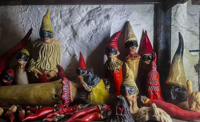 Some auspicious Neapolitan horns are displayed inside Italian sculptor Lello Esposito's art gallery in Naples, Wednesday, Feb. 12, 2025. (AP Photo/Giada Zampano)