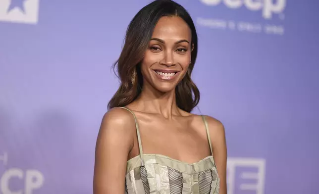 Zoe Saldana arrives at the 56th NAACP Image Awards on Saturday, Feb. 22, 2025, in Pasadena, Calif. (Photo by Richard Shotwell/Invision/AP)