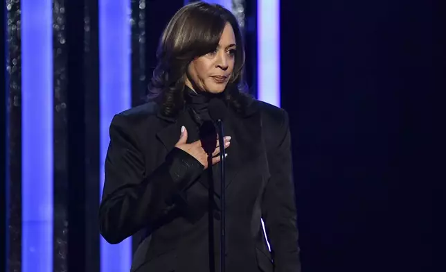 Former Vice President Kamala Harris accepts the chairman's award during the 56th NAACP Image Awards on Saturday, Feb. 22, 2025, in Pasadena, Calif. (Photo by Richard Shotwell/Invision/AP)