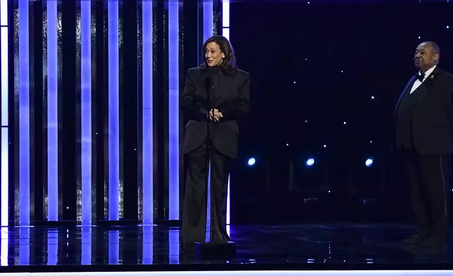Former Vice President Kamala Harris accepts the chairman's award during the 56th NAACP Image Awards on Saturday, Feb. 22, 2025, in Pasadena, Calif. (Photo by Richard Shotwell/Invision/AP)