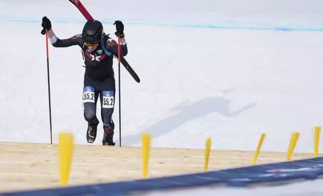 United States' Griffin Briley competes during the men's mixed relay race at the Ski Mountaineering World Cup event in Bormio, Italy, Sunday, Feb. 23, 2025. (AP Photo/Antonio Calanni)