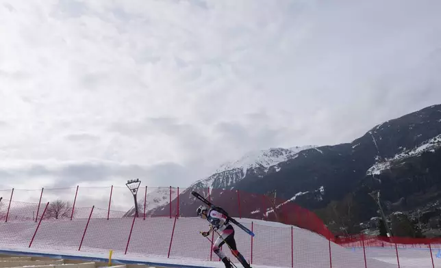 Norway's Hans Inge Klette competes during the men's sprint race at the Ski Mountaineering World Cup event in Bormio, Italy, Saturday, Feb. 22, 2025. (AP Photo/Antonio Calanni)