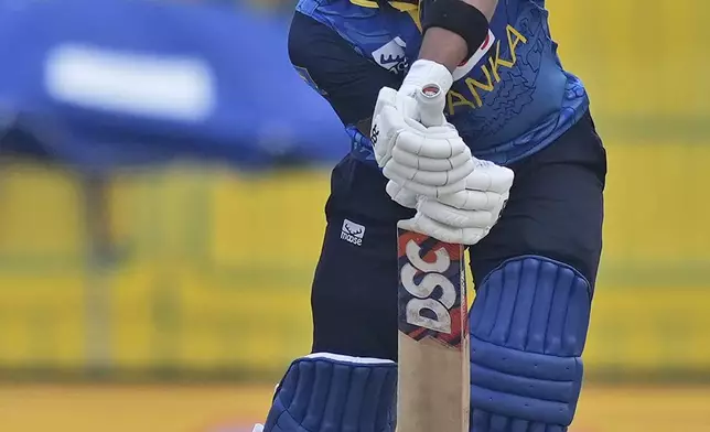 Sri Lanka's Pathum Nissanka plays a shot during the second ODI cricket match between Sri Lanka and Australia in Colombo, Sri Lanka, Friday, Feb. 14, 2025. (AP Photo/Eranga Jayawardena)