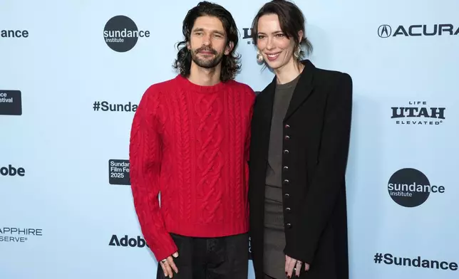 Ben Whishaw and Rebecca Hall attend the premiere of "Peter Hujar's Day" during the Sundance Film Festival on Monday Jan. 27, 2025, at the Ray Theater in Park City, Utah. (Photo by Charles Sykes/Invision/AP)