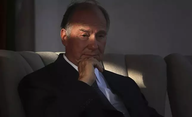 FILE - The Aga Khan, spiritual head of Ismaili Muslims, listens to a speech during the inauguration of the restored 16th century Humayun's Tomb in New Delhi, India, Sept. 18, 2013. (AP Photo/Manish Swarup, File)